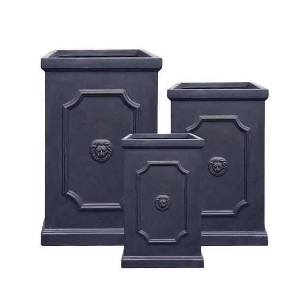Clayfibre Lion Head Tall Cube Planter - Grey